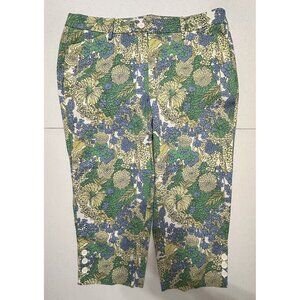 Talbots‎ Perfect Crop Breezy Floral Green Blue Yellow White Capri Stretch Sz 12
